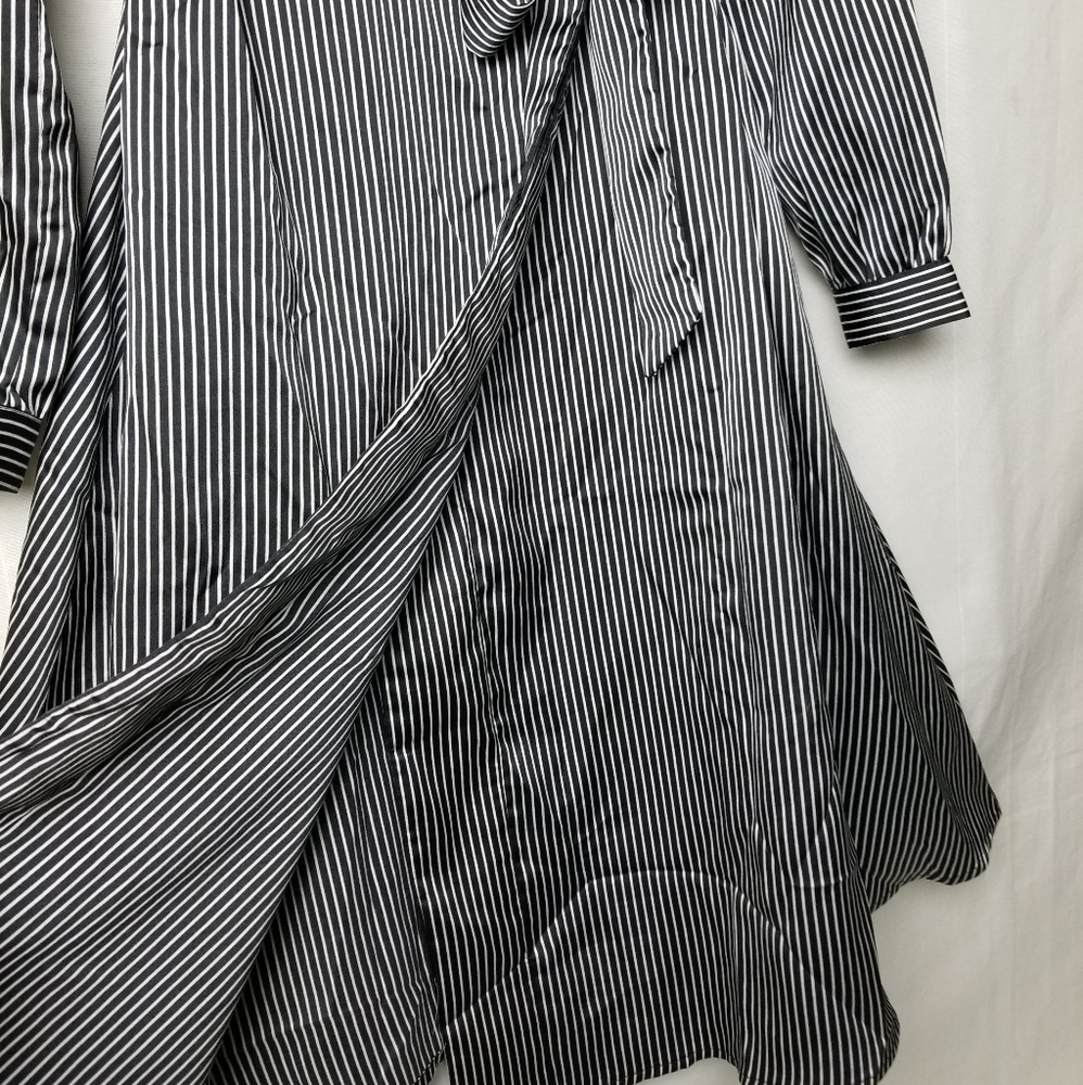 New Avec Les Filles Black Striped Wrap Dress Satin A-line Long Sleeve Sz Small - Picture 8 of 15